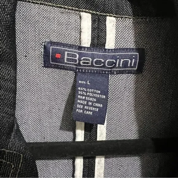 Baccini Spring 3/4 Sleeve Tunic Length Jean Jacket Dark Wash Light Women's L - Picture 14 of 14